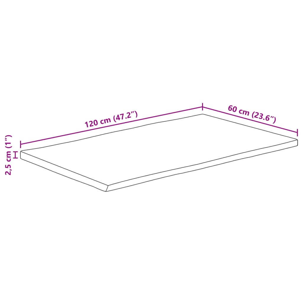Bordplate naturlig kant 120x60x2,5 cm grovt heltre mangotre