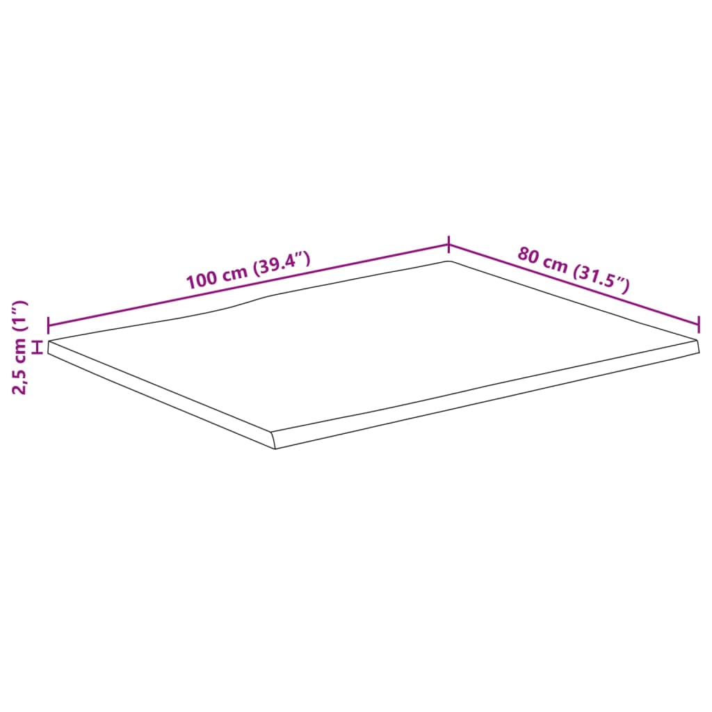 Bordplate naturlig kant 100x80x2,5 cm grovt heltre mangotre