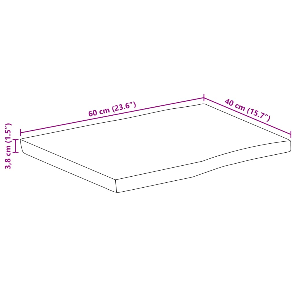 Bordplate naturlig kant 60x40x3,8 cm grovt heltre mangotre