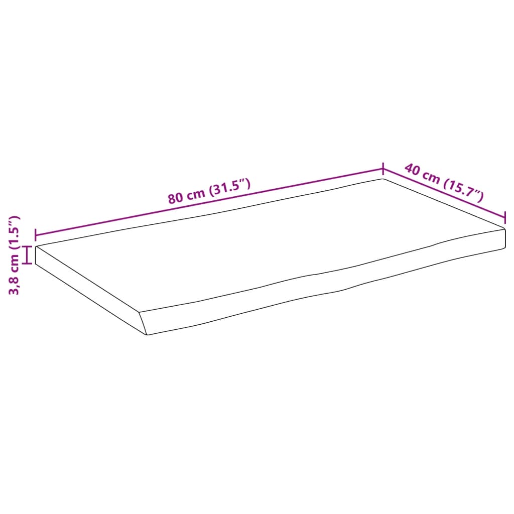 Bordplate naturlig kant 80x40x3,8 cm grovt heltre mangotre