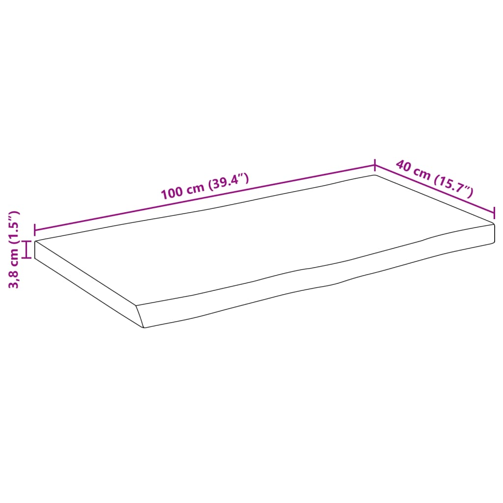 Bordplate naturlig kant 100x40x3,8 cm grovt heltre mangotre