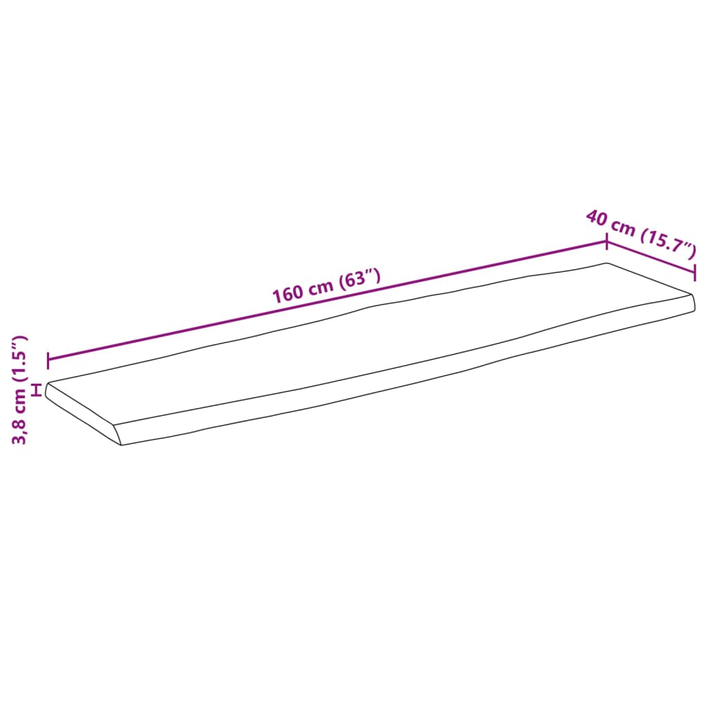Bordplate naturlig kant 160x40x3,8 cm grovt heltre mangotre