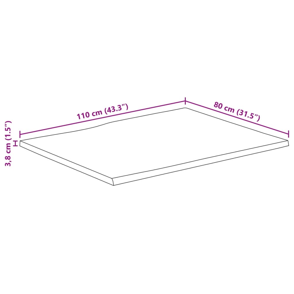 Bordplate naturlig kant 110x80x3,8 cm grovt heltre mangotre