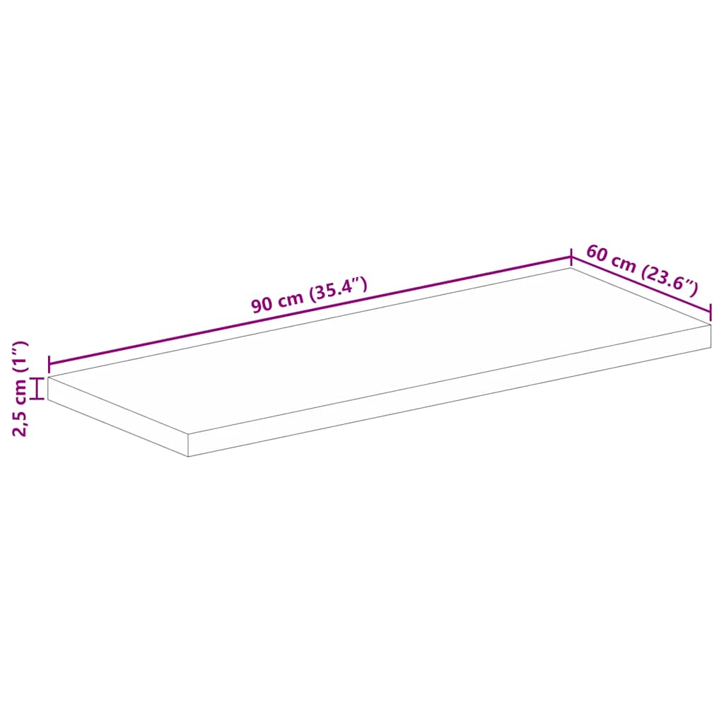 Bordplate 90x60x2,5 cm rektangulær heltre akasie