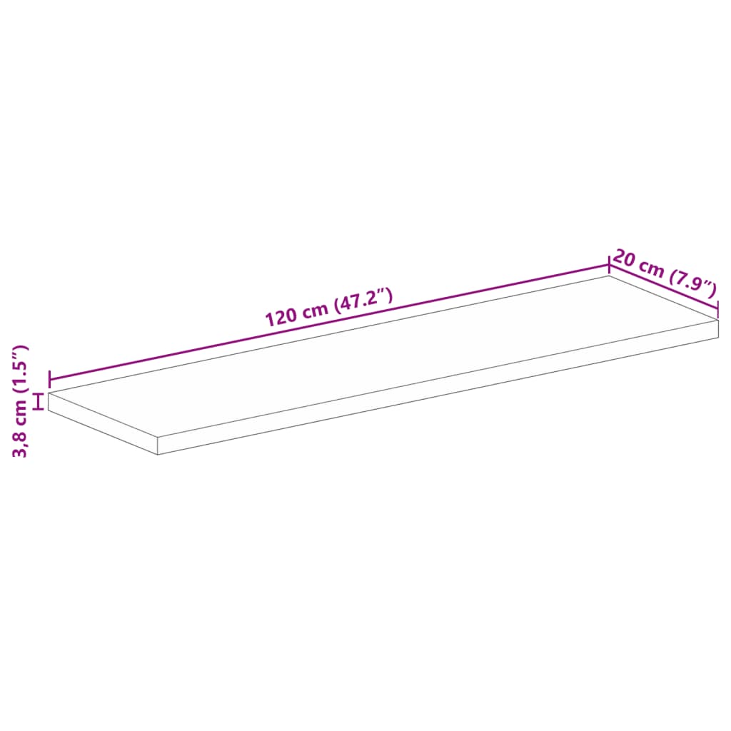 Bordplate 120x20x3,8 cm rektangulær heltre akasie