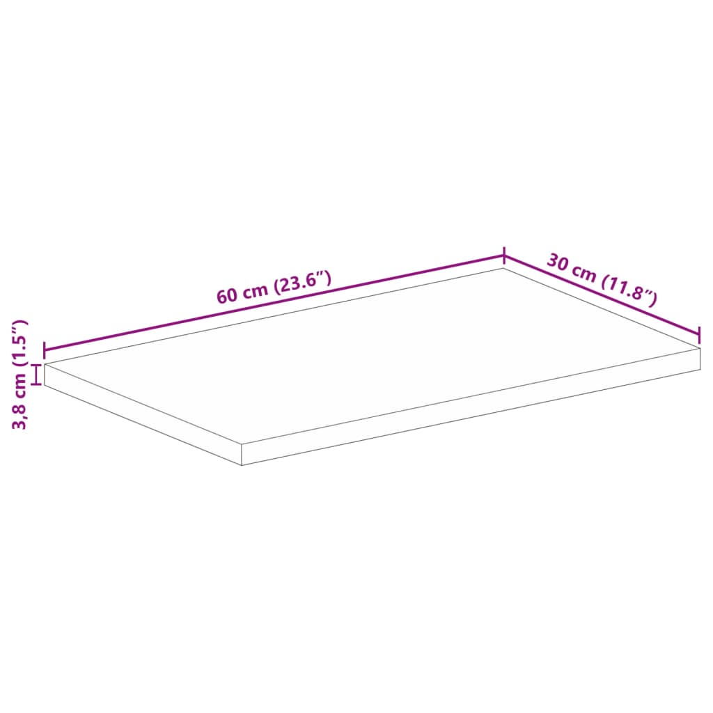 Bordplate 60x30x3,8 cm rektangulær gjenvunnet heltre vidaXL