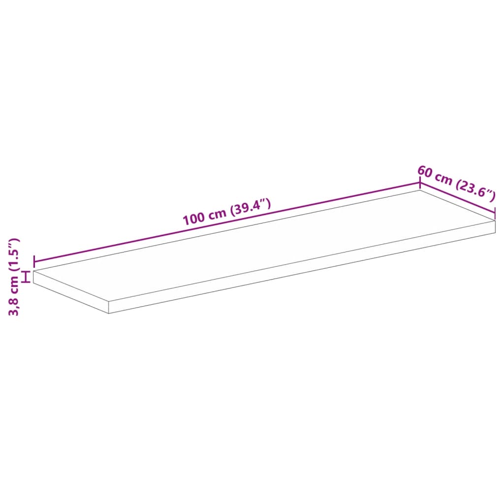 Bordplate 100x60x3,8 cm rektangulær gjenvunnet heltre