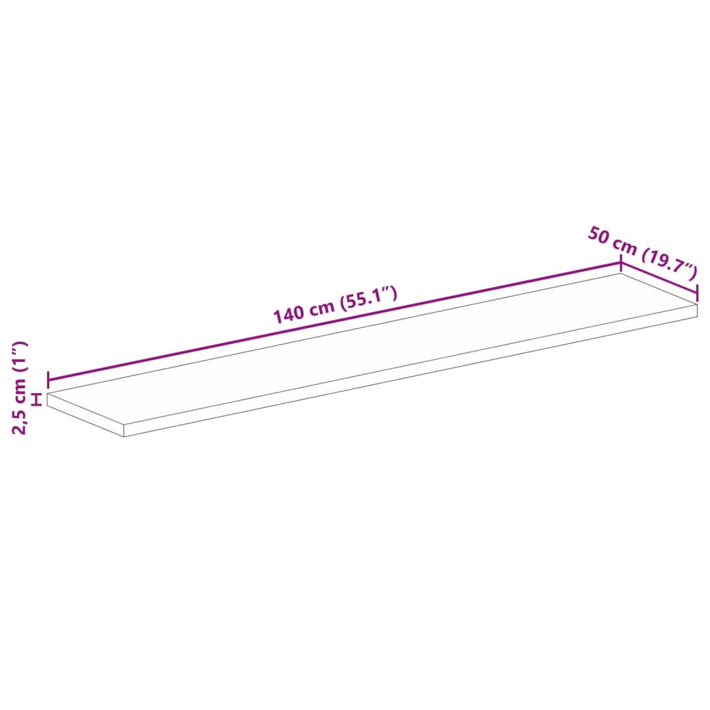 Bordplate 140x50x2,5 cm rektangulær gjenvunnet heltre