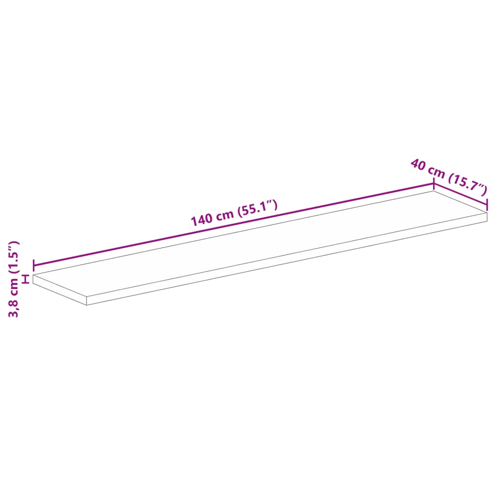 Bordplate 140x40x3,8 cm rektangulær grovt heltre mango vidaXL