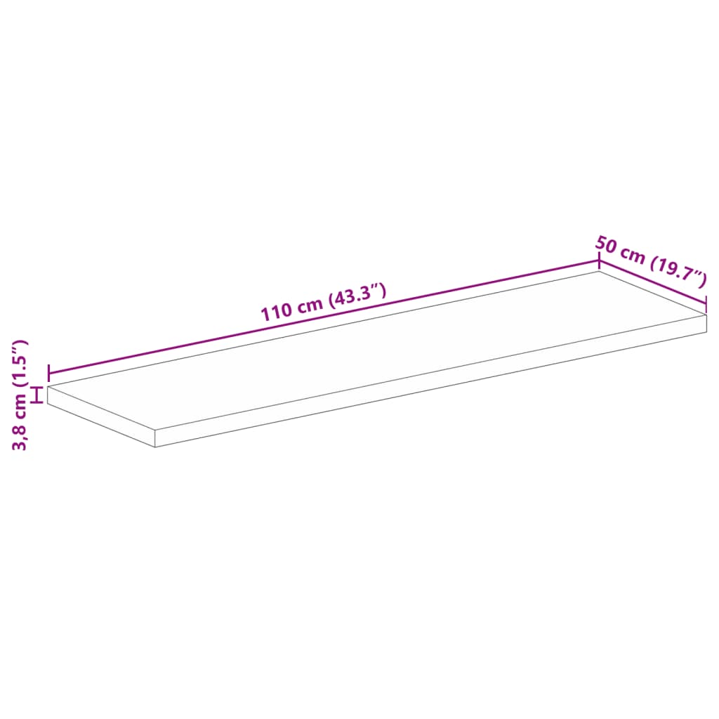 Bordplate 110x50x3,8 cm rektangulær grovt heltre mango vidaXL