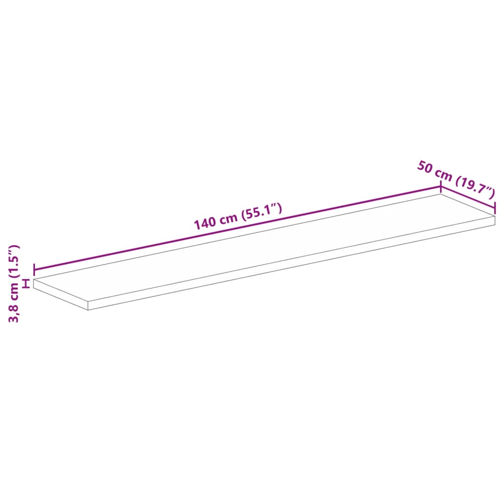 Bordplate 140x50x3,8 cm rektangulær grovt heltre mango vidaXL