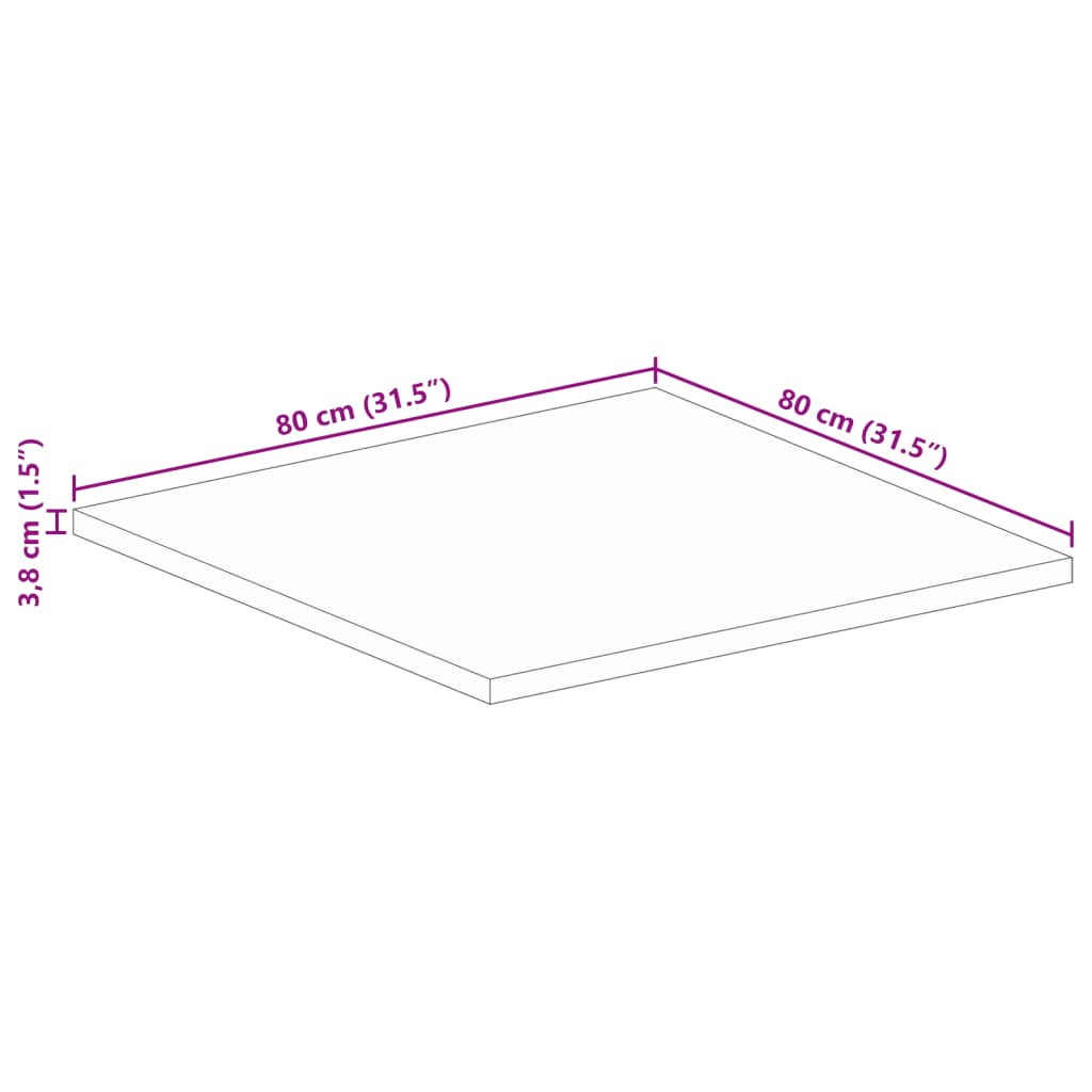 Bordplate 80x80x3,8 cm firkantet grovt heltre mango vidaXL