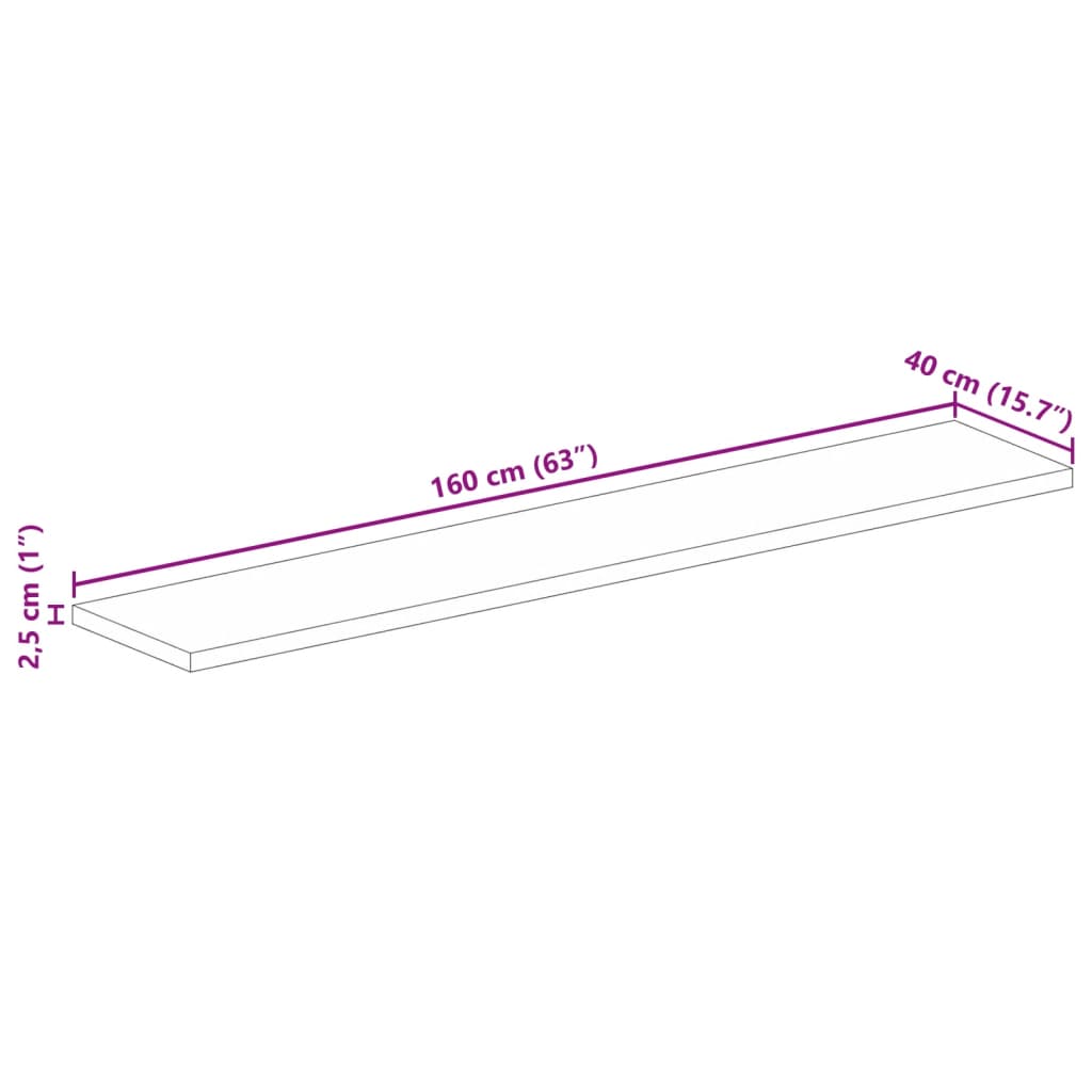 Bordplate 160x40x2,5 cm rektangulær heltre mango