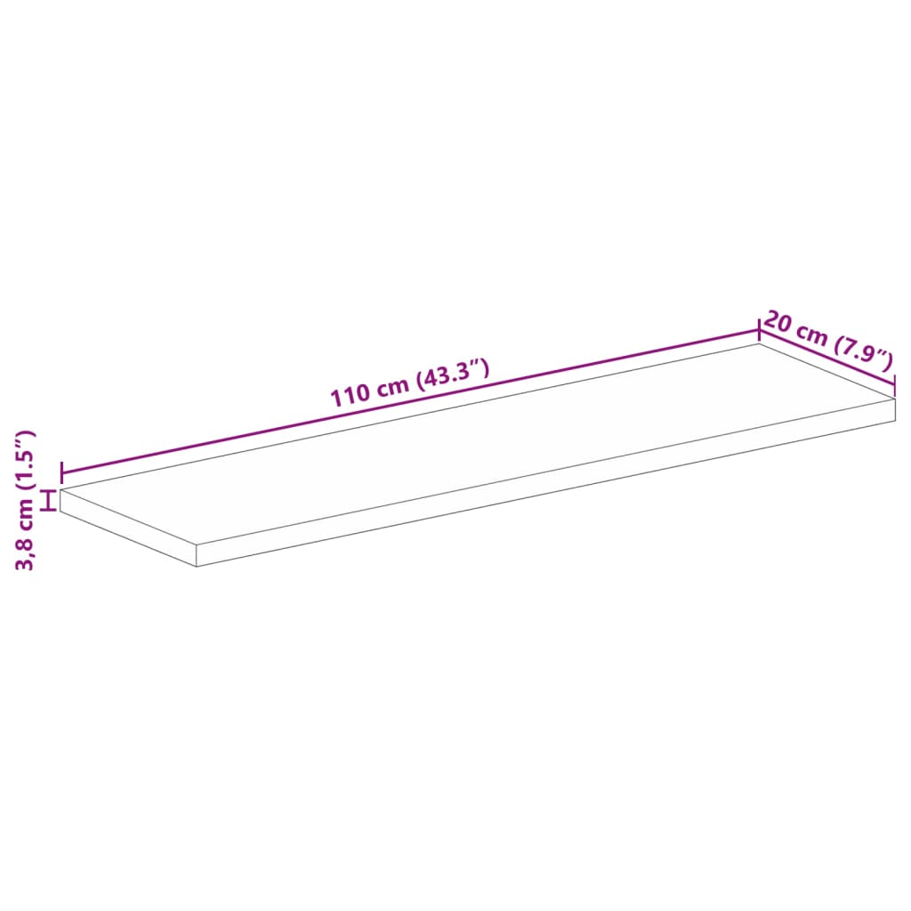 Bordplate 110x20x3,8 cm rektangulær heltre mango
