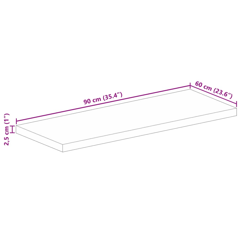 Bordplate 90x60x2,5 cm rektangulær heltre mango