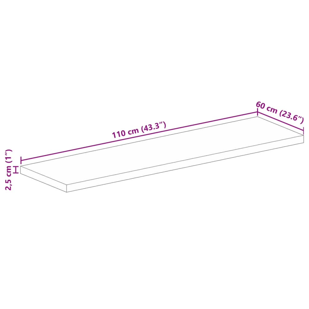 Bordplate 110x60x2,5 cm rektangulær heltre mango