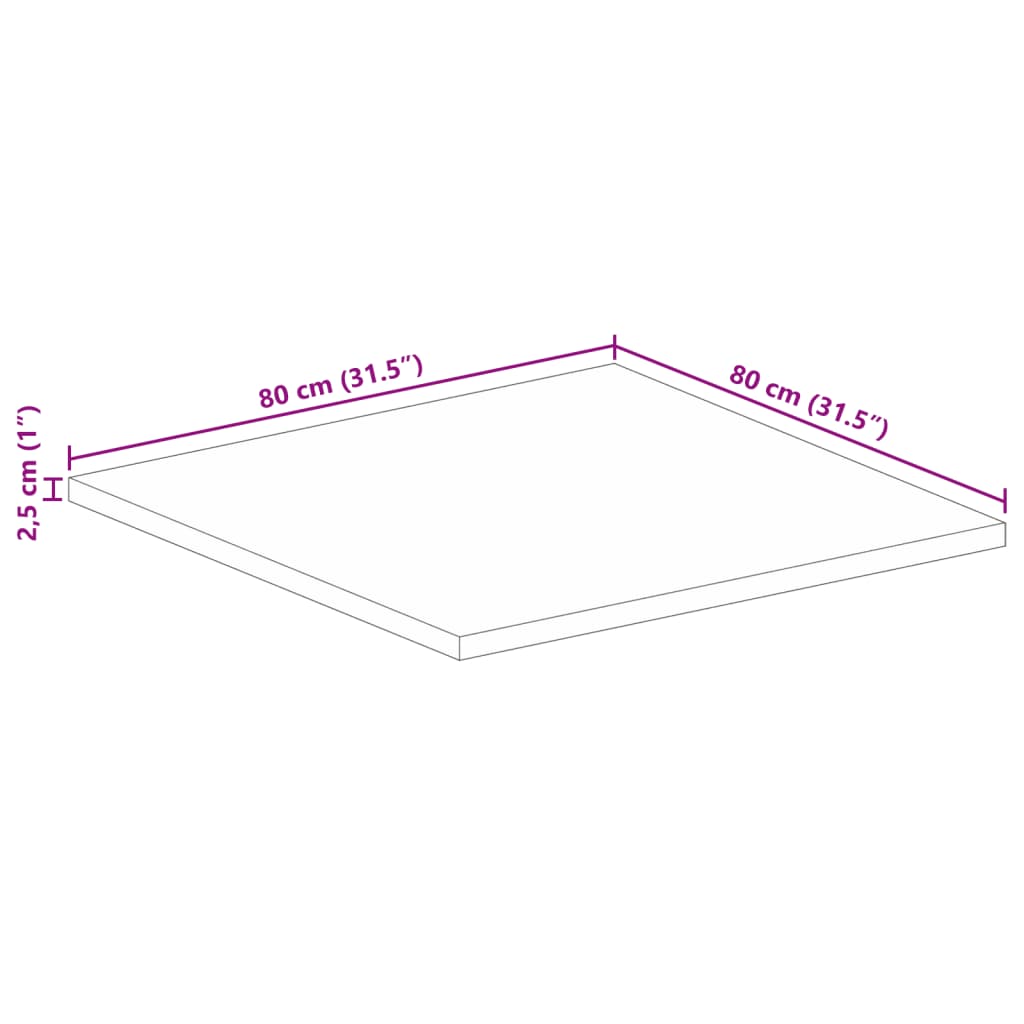 Bordplate 80x80x2,5 cm firkantet heltre mango