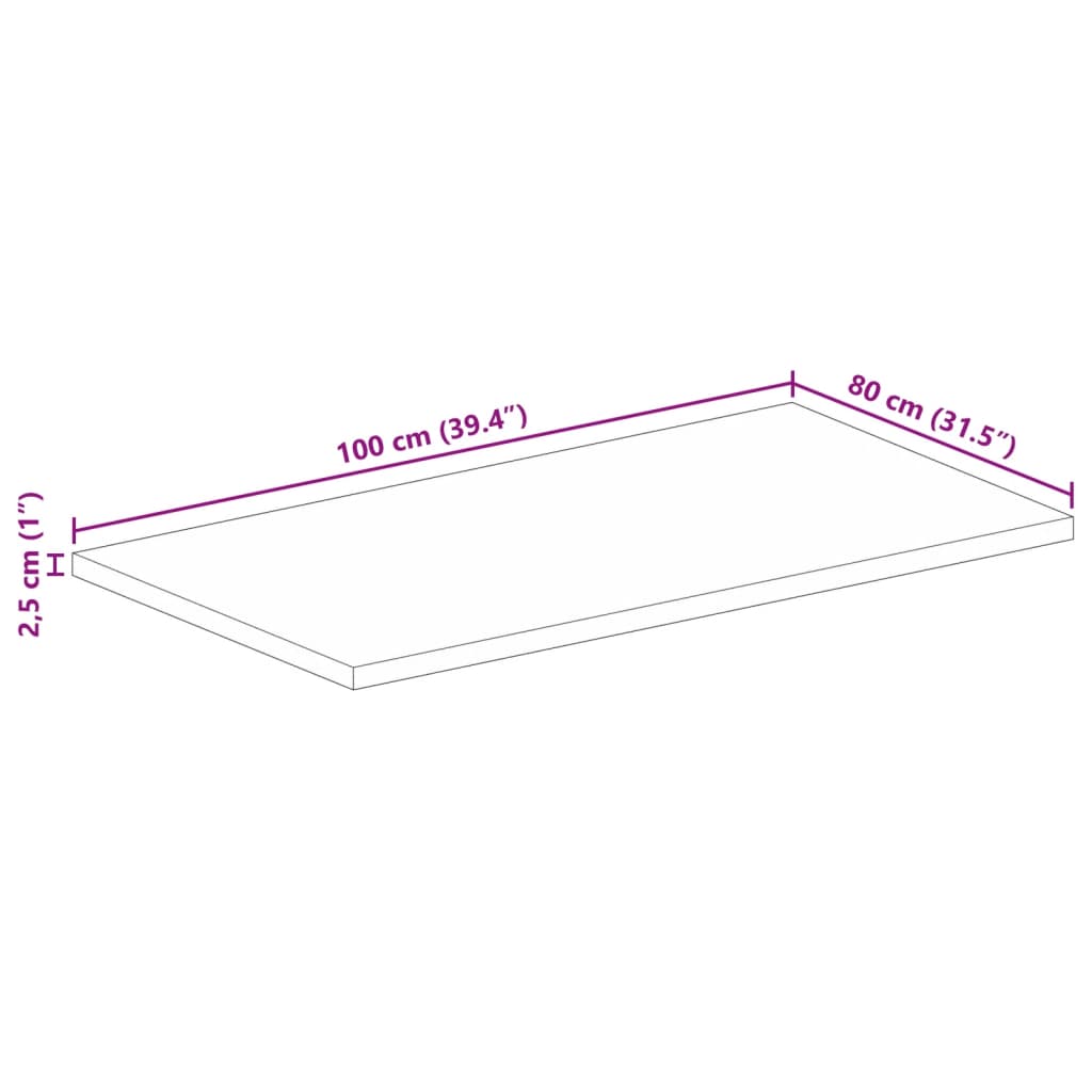 Bordplate 100x80x2,5 cm rektangulær heltre mango
