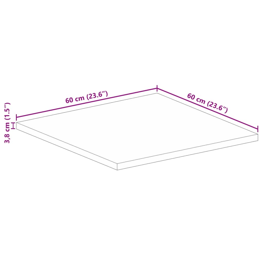 Bordplate 60x60x3,8 cm firkantet heltre mango
