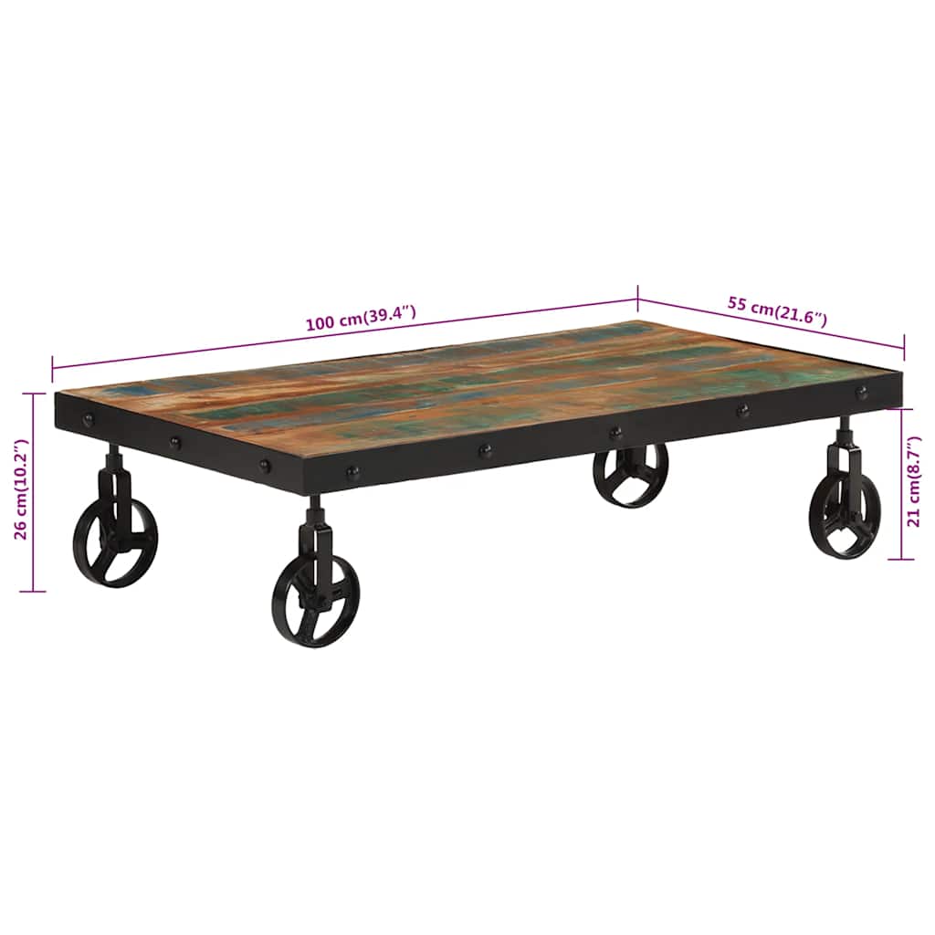 Salongbord med hjul gjenvunnet heltre 100x55x26 cm