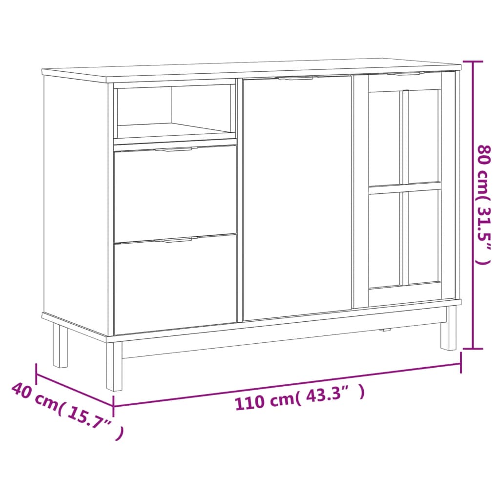 Skjenk med glassdør FLAM 110x40x80 cm heltre furu