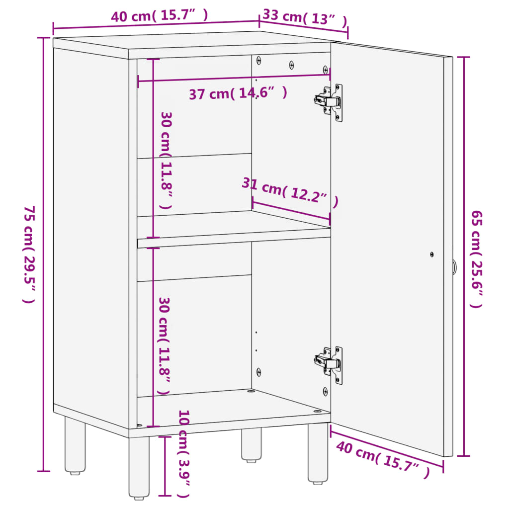 Sideskap 40x33x75 cm heltre mango