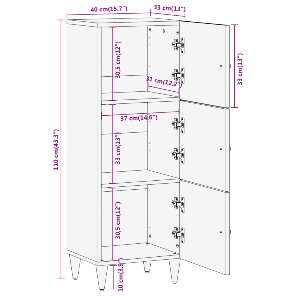Highboard 40x33x110 cm heltre mango