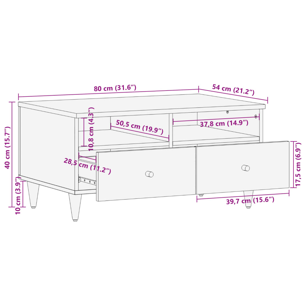 Salongbord 80x54x40 cm heltre mango