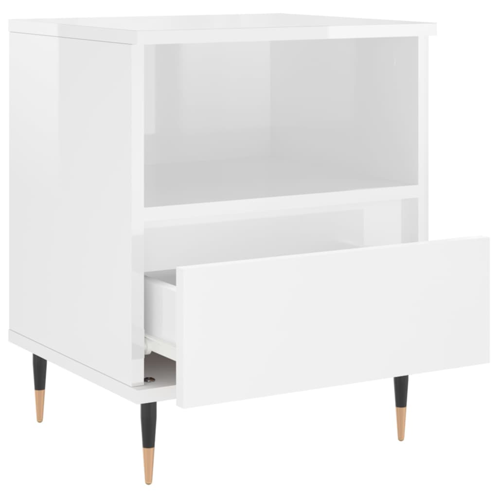 Nattbord 2 stk høyglans hvit 40x35x50 cm konstruert tre