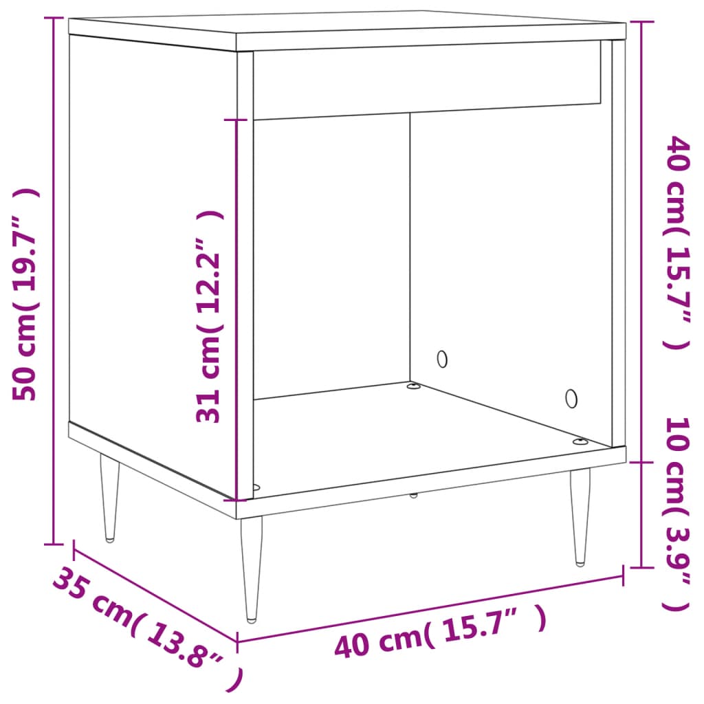 Nattbord 2 stk svart 40x35x50 cm konstruert tre