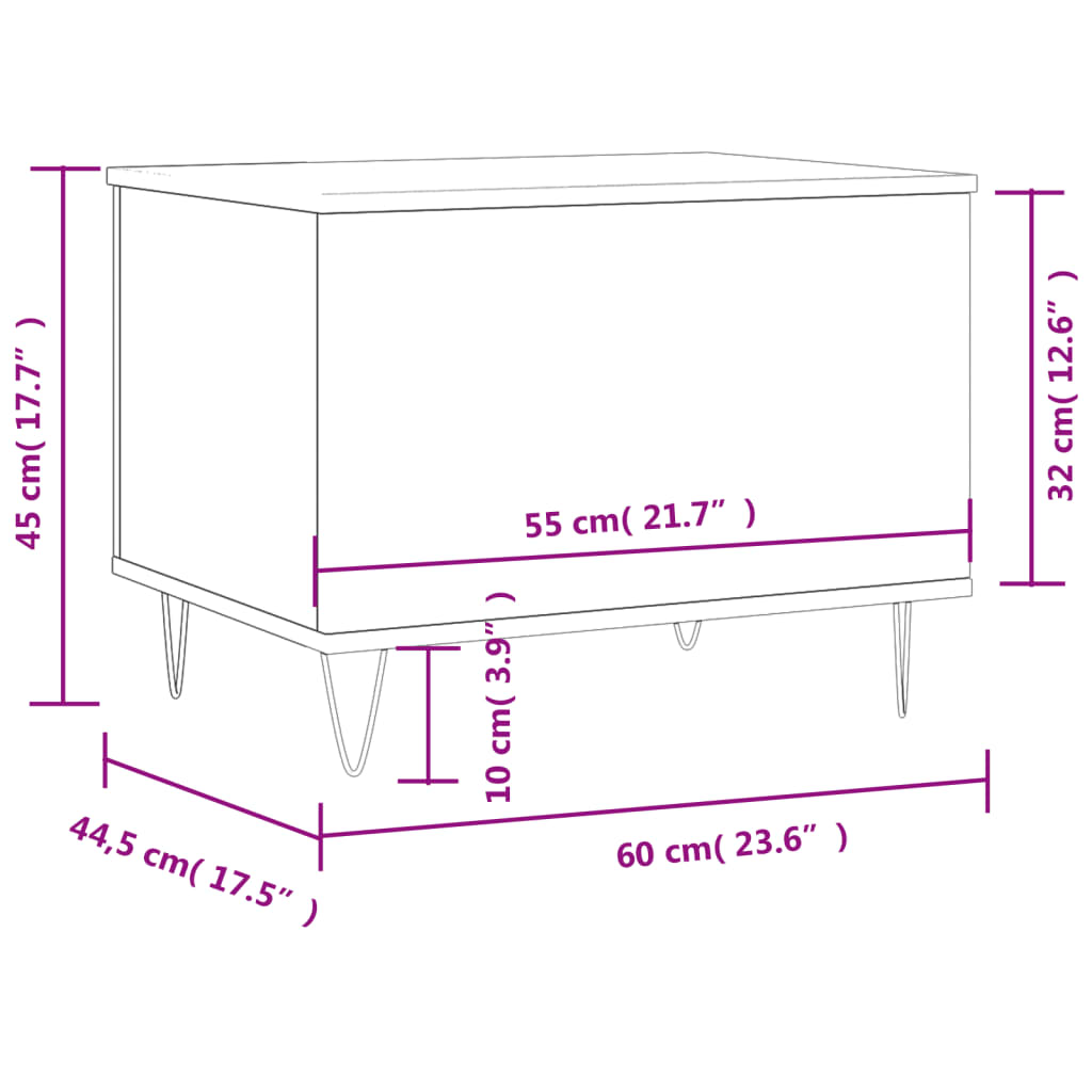 Salongbord hvit 60x44,5x45 cm konstruert tre