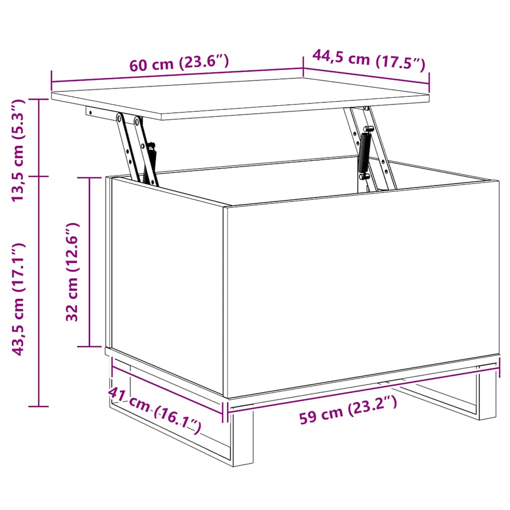 Salongbord hvit 60x44,5x45 cm konstruert tre