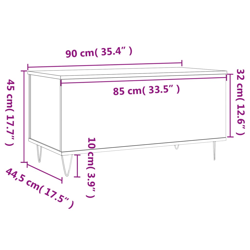 Salongbord betonggrå 90x44,5x45 cm konstruert tre