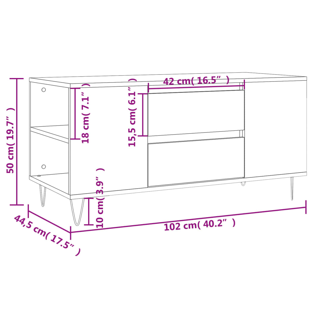 Salongbord betonggrå 102x44,5x50 cm konstruert tre