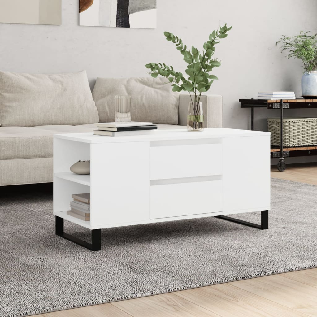 Salongbord hvit 102x44,5x50 cm konstruert tre