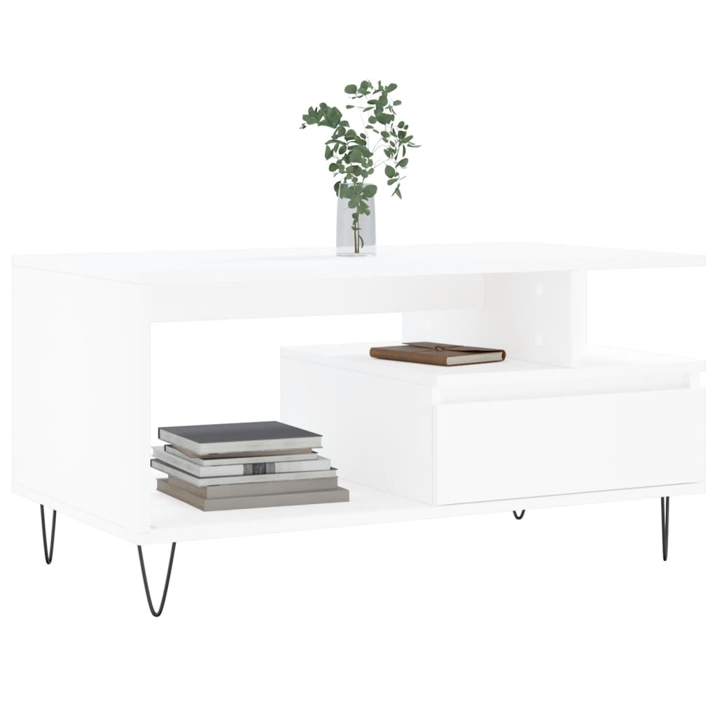 Salongbord hvit 90x49x45 cm konstruert tre