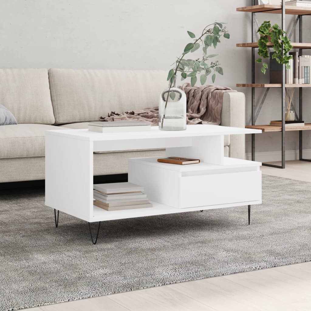 Salongbord hvit 90x49x45 cm konstruert tre