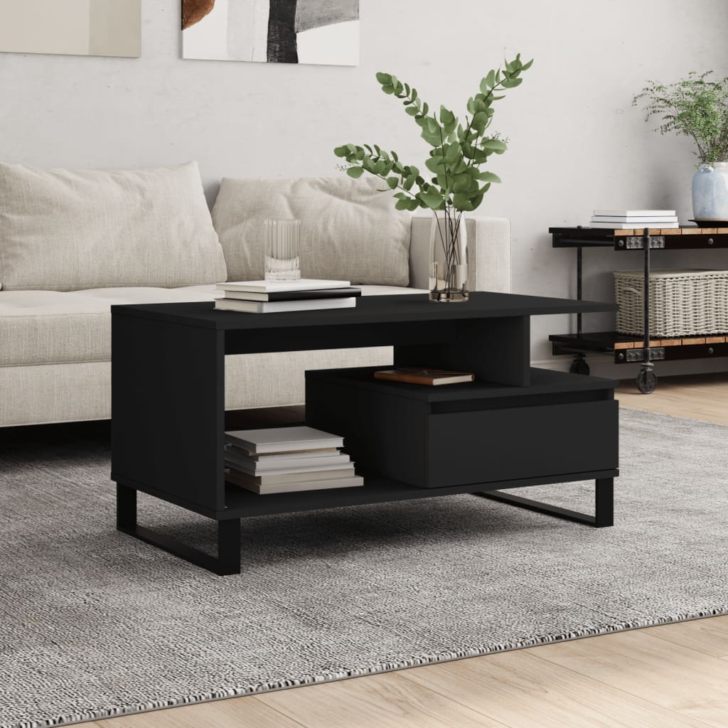 Salongbord svart 90x49x45 cm konstruert tre