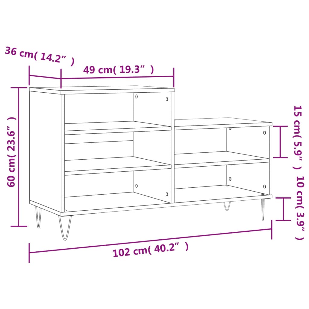 Skoskap høyglans hvit 102x36x60 cm konstruert tre