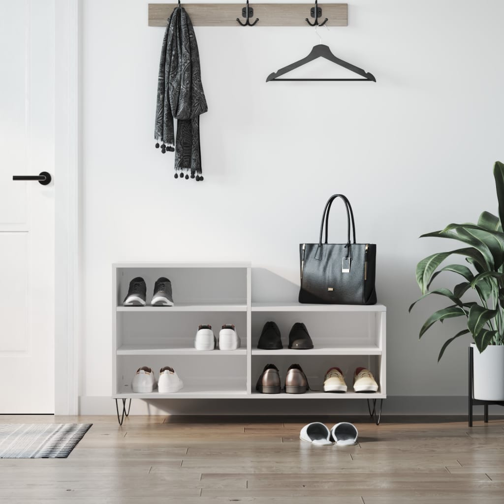Skoskap høyglans hvit 102x36x60 cm konstruert tre