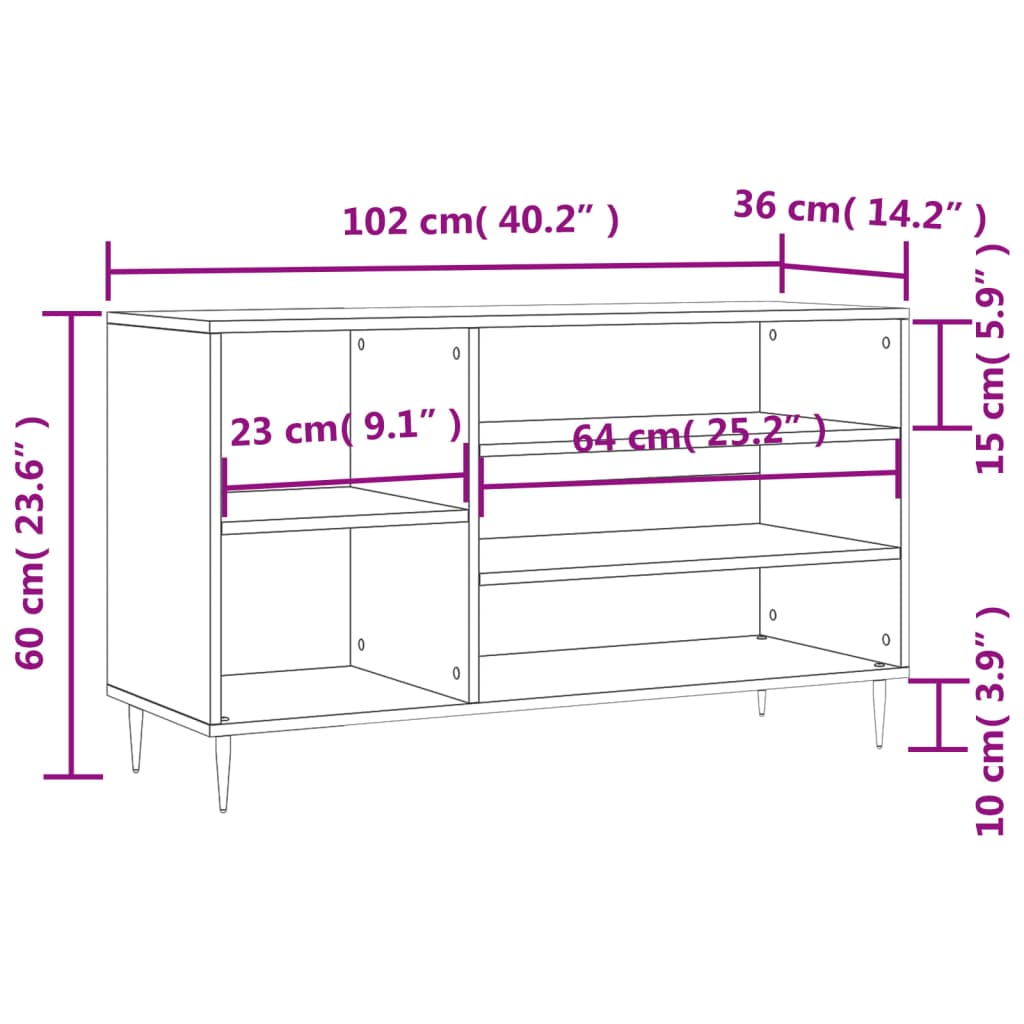 Skoskap høyglans hvit 102x36x60 cm konstruert tre