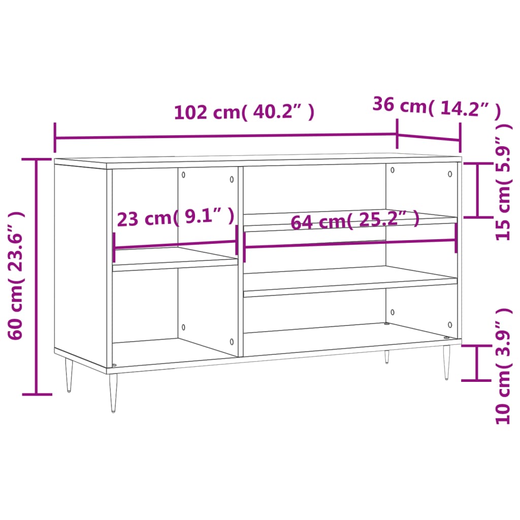Skoskap betonggrå 102x36x60 cm konstruert tre