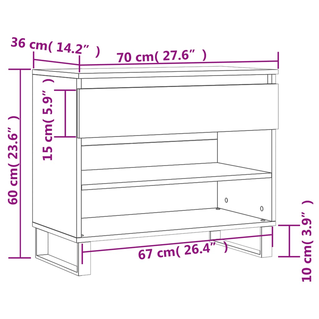 Skoskap høyglans hvit 70x36x60cm konstruert tre
