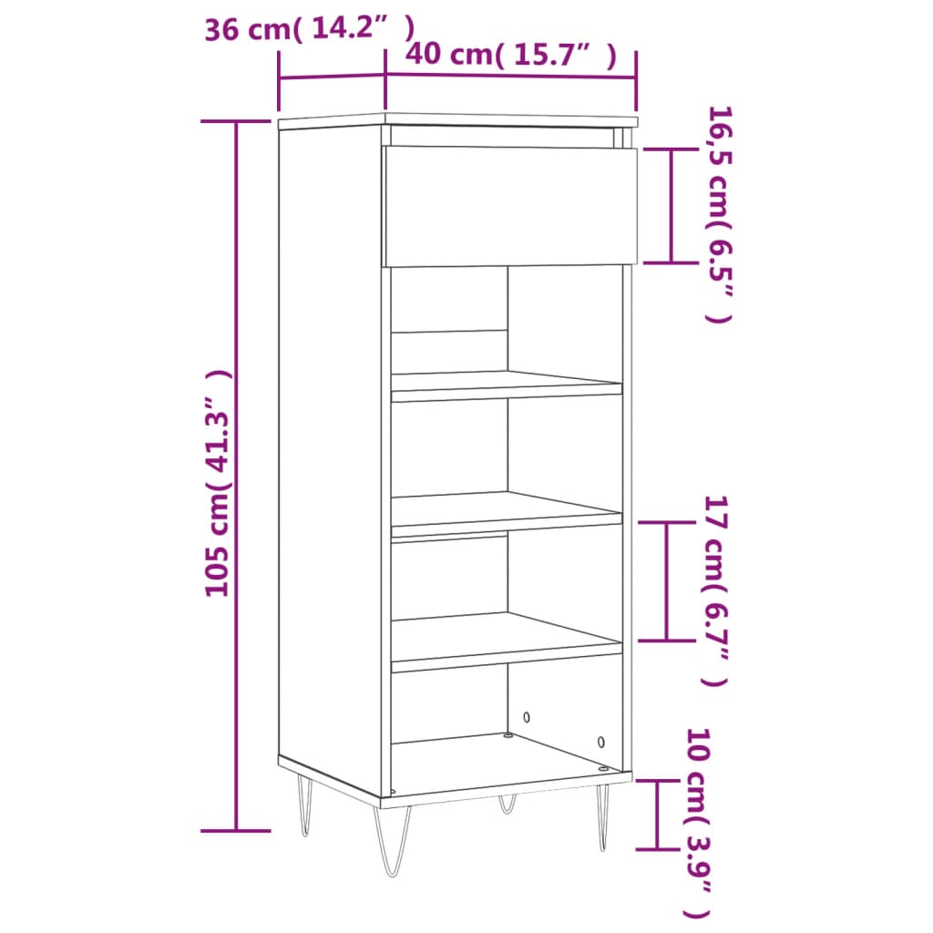 Skoskap høyglans hvit 40x36x105 cm konstruert tre