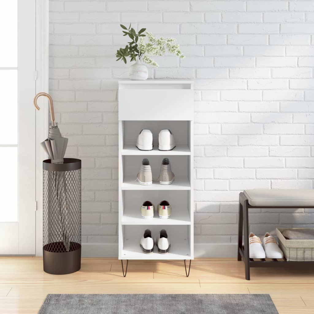 Skoskap høyglans hvit 40x36x105 cm konstruert tre