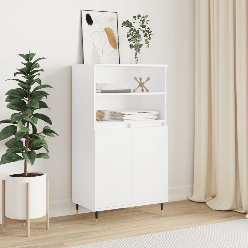 Highboard hvit 60x36x110 cm konstruert tre