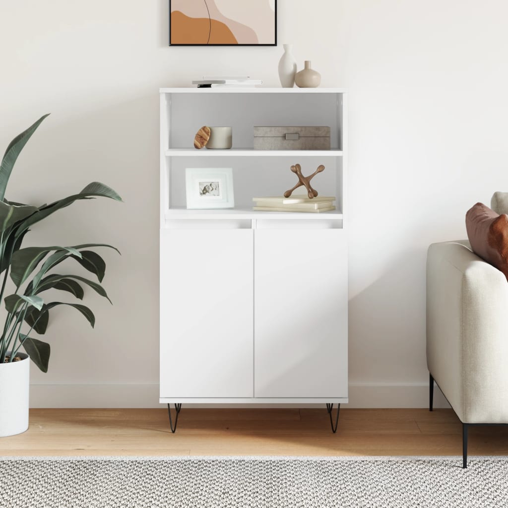 Highboard hvit 60x36x110 cm konstruert tre