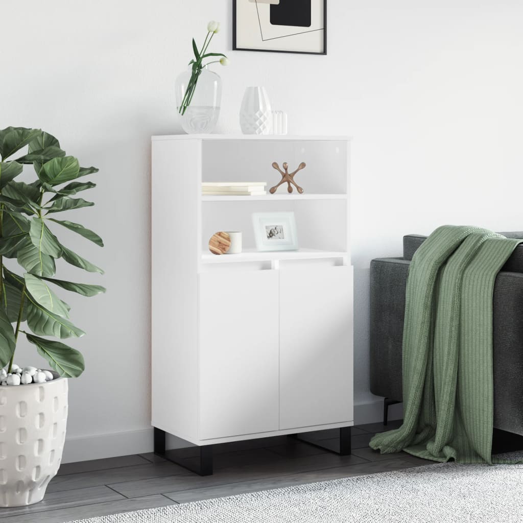 Highboard hvit 60x36x110 cm konstruert tre