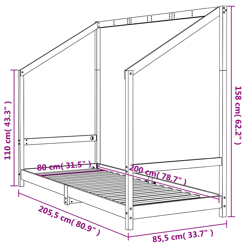 Barnesengeramme 80x200 cm heltre furu