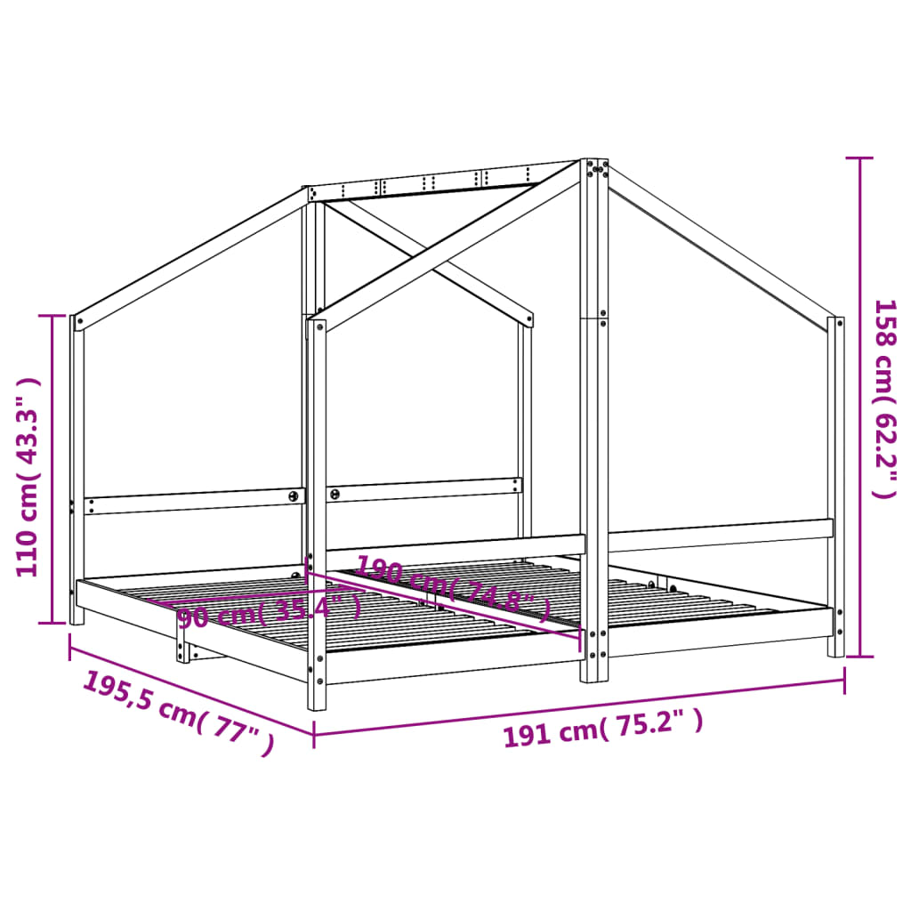 Barnesengeramme svart 2x(90x190) cm heltre furu